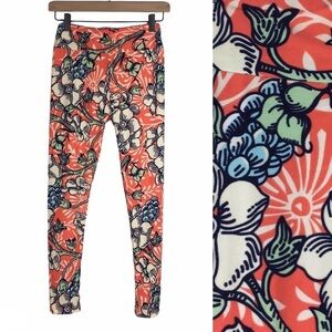 LULAROE Leggings OS One Size Floral Flowers Berries Spring Green Orange Cream
